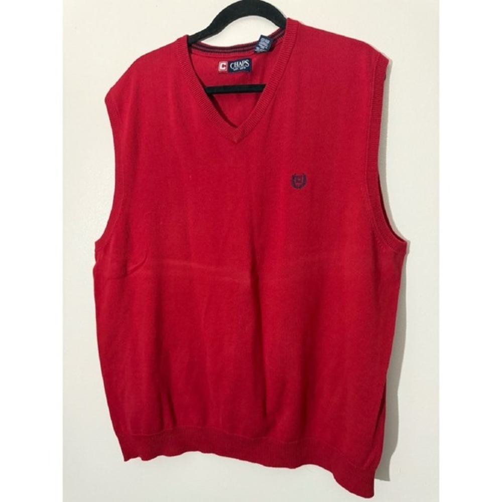 Chaps Sweater Vest V-Neck Sleeveless Knit Preppy‎ Style Red XL